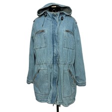 Ellos Hooded Denim Anorak Jacket Zip Pockets A-line Silhouette Gorpcore Sz: 24