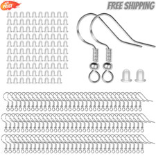100 PCS / 50 Pairs 925 Sterling Silver Earring Hooks Hook Ear Wires with 100 ...