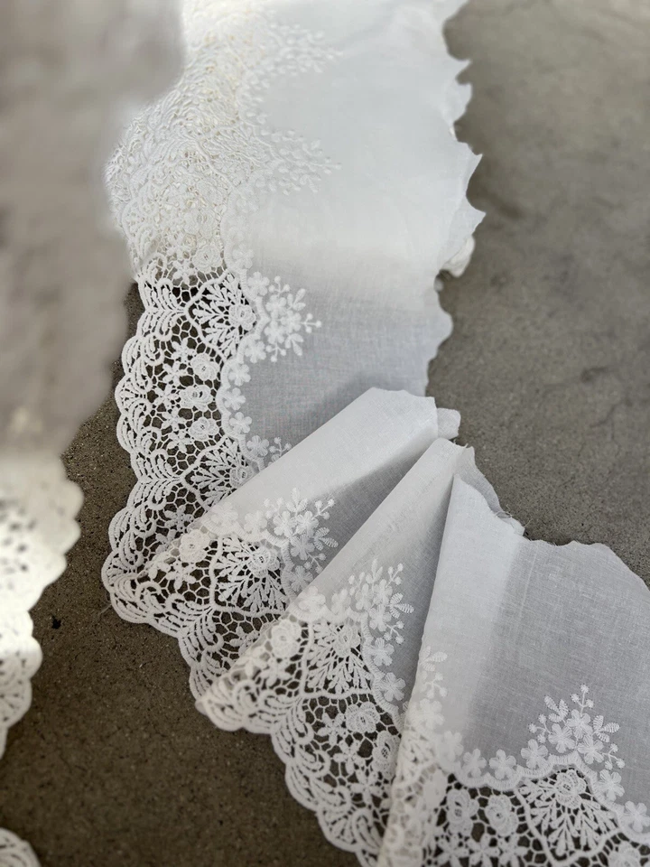 Ribete de encaje de algodón bordado 7,5-14 pulgadas (19-35 cm) de ancho para novia, ganchillo Foto 4 de 4