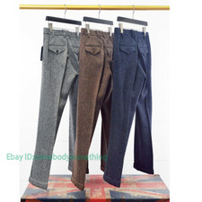 Mens British Style Wool Blend Tweed Casual Pants Trousers Plus Size Vintage