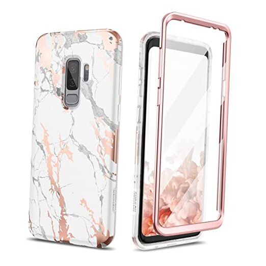 for Samsung Galaxy S9 Plus Marble Case, [Built-in Screen White Marble