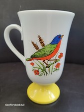 Vintage MCM Fred Roberts Song Bird Irish Coffee Pedestal Yellow Mug Porcelain