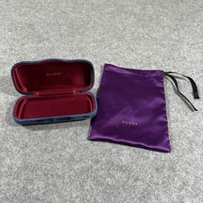 Gucci Blue/Burgundy Velvet Sunglasses Case 6.8" Purple Soft Silk Bag 8.5" x 6"