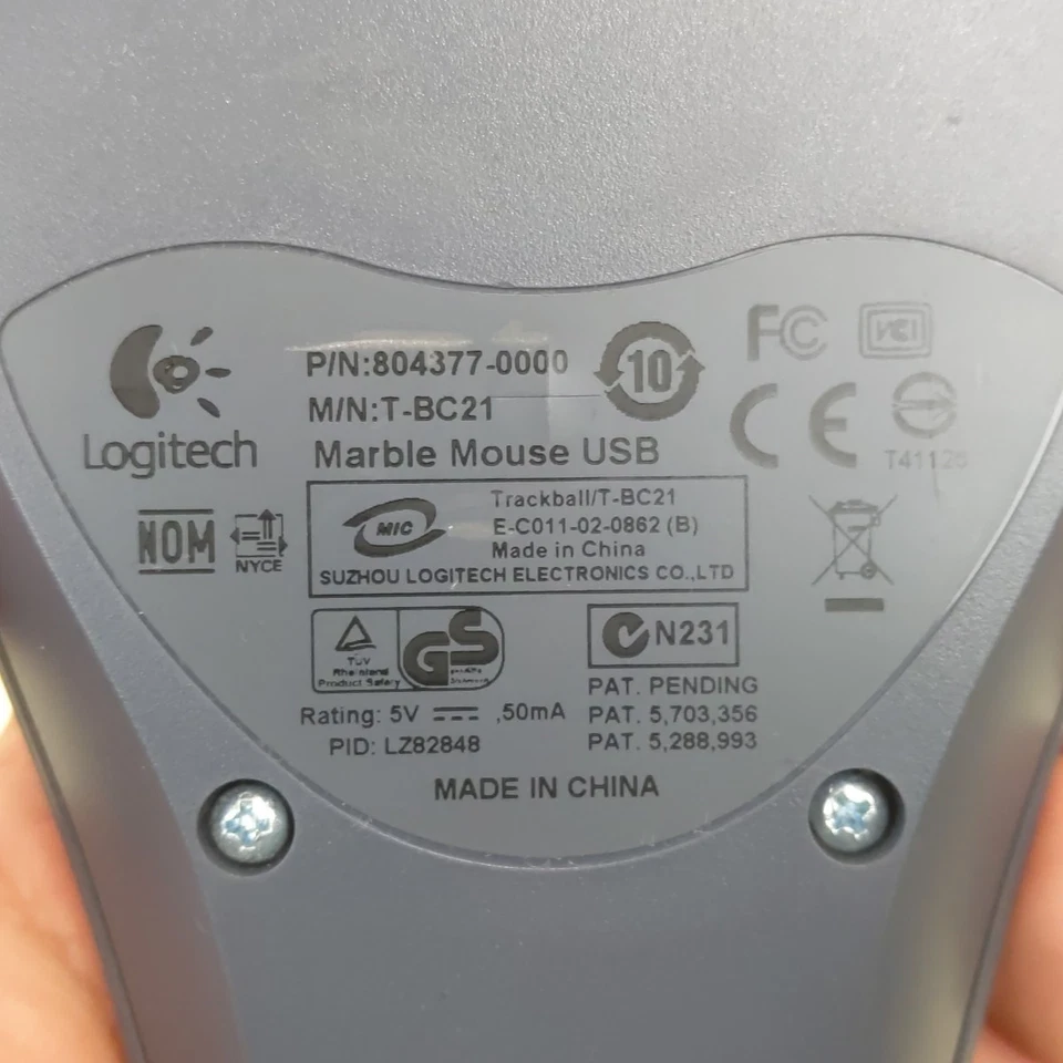 Logitech Marble Mouse USB TBC21 Gray Ergonomic Trackball Wired Desktop PC Home - Image 2 of 4