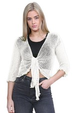 Damen-Cardigan vorne offen zum Binden Achselzucken 3/4-Ärmel Feinstrick Cropped Bolero Oberteil