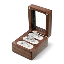 Wedding Ring Box 3 Slot, Wooden Ring Box with Clasps Solid Wood Rectangle Ring