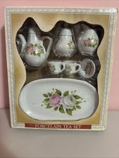 NEW Vintage Porcelain Mini Tea Party 8 Piece Set Pink  White Roses