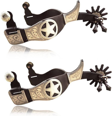 Antique Brass Western Spurs with Hand-Carved Decoration for Equestrian Training