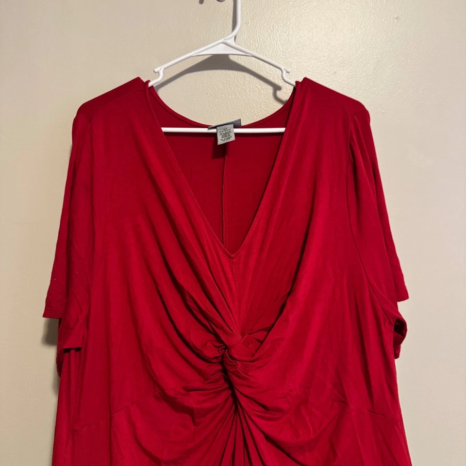 Vestido Catherines 2X Rojo Talla Grande 22/24W Cuello en V Pañuelo Dobladillo Tejido Navidad Foto 3 de 4