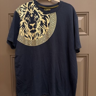 NWT Casa Moda Couture Men's Shirt XL Baroque Lion Pattern Black Gold Casual