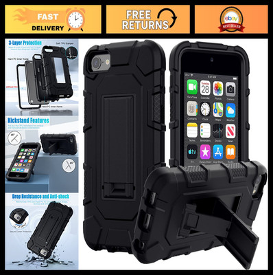 Heavy Duty Shockproof Rugged Case for iPod Touch 7th/6th/5th Gen - Black Cover