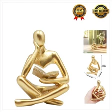 Gold Reading Woman Statue: Elegant Abstract Art Figurine for Home Decor