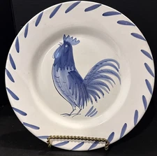 The Cellar Handpainted Rooster Chicken Blue White Plate Italy Made for Macys 9”