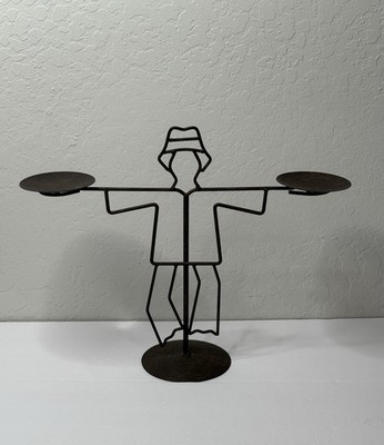 Elements Metal Man Art Deco Candle Holder Primitive Coastal Dad Fedora Panama