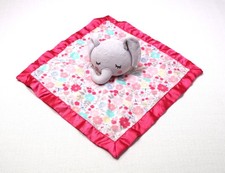 Parents Choice Gray Elephant Lovey Pink Flower Security Baby Blanket Buddy Satin