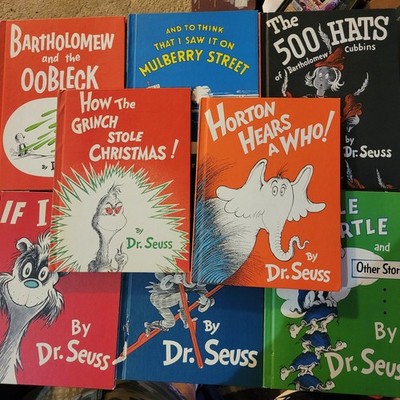 7 Dr. Seuss Books - Vintage Book Club Edition Hardcover Zoo Mulberry Grinch Hats
