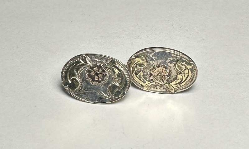 R.M.S. Romero Martinez Mexico Cufflinks, Sterling Etched Flowers & Scrolls