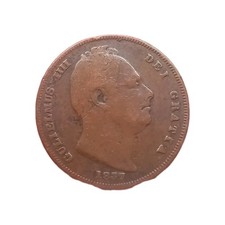 1837 King William IV Copper Farthing Coin #2