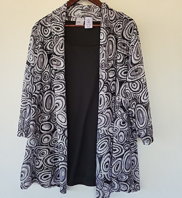 JMS  Women's Size 3X (22/24W) Twinset Jacket w/ Tank Top Black White Swirls