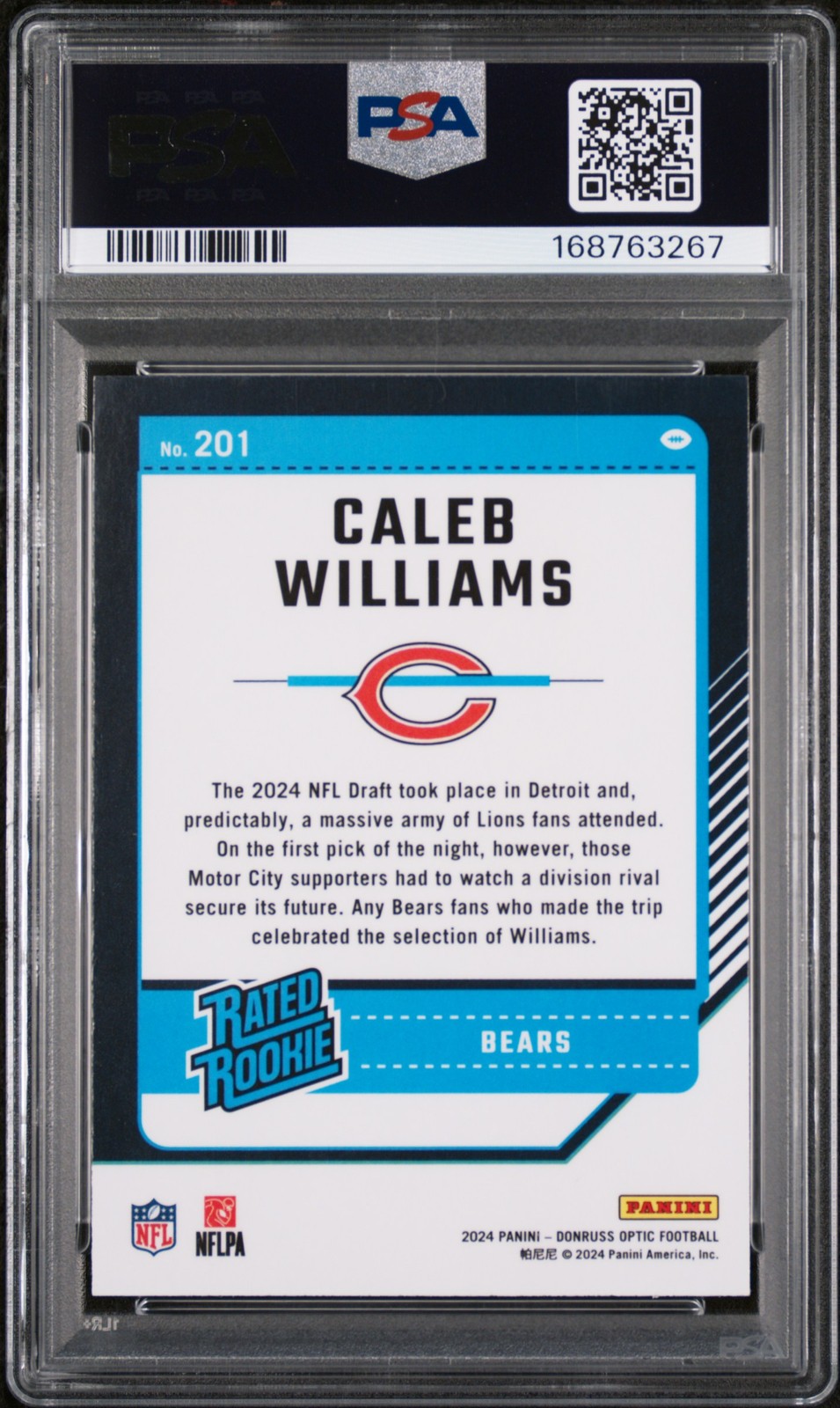 2024 PANINI DONRUSS OPTIC #201 CALEB WILLIAMS ROOKIE RC PSA 8 view 2