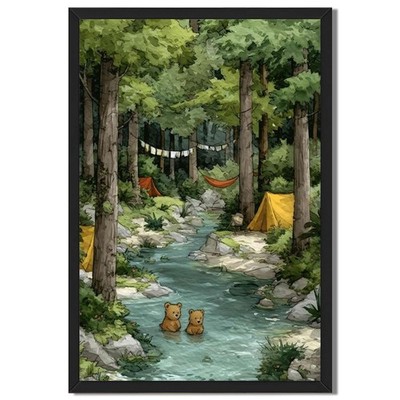 Forest Camping Stream Wall Art Canvas Oil Paintings Reproduction