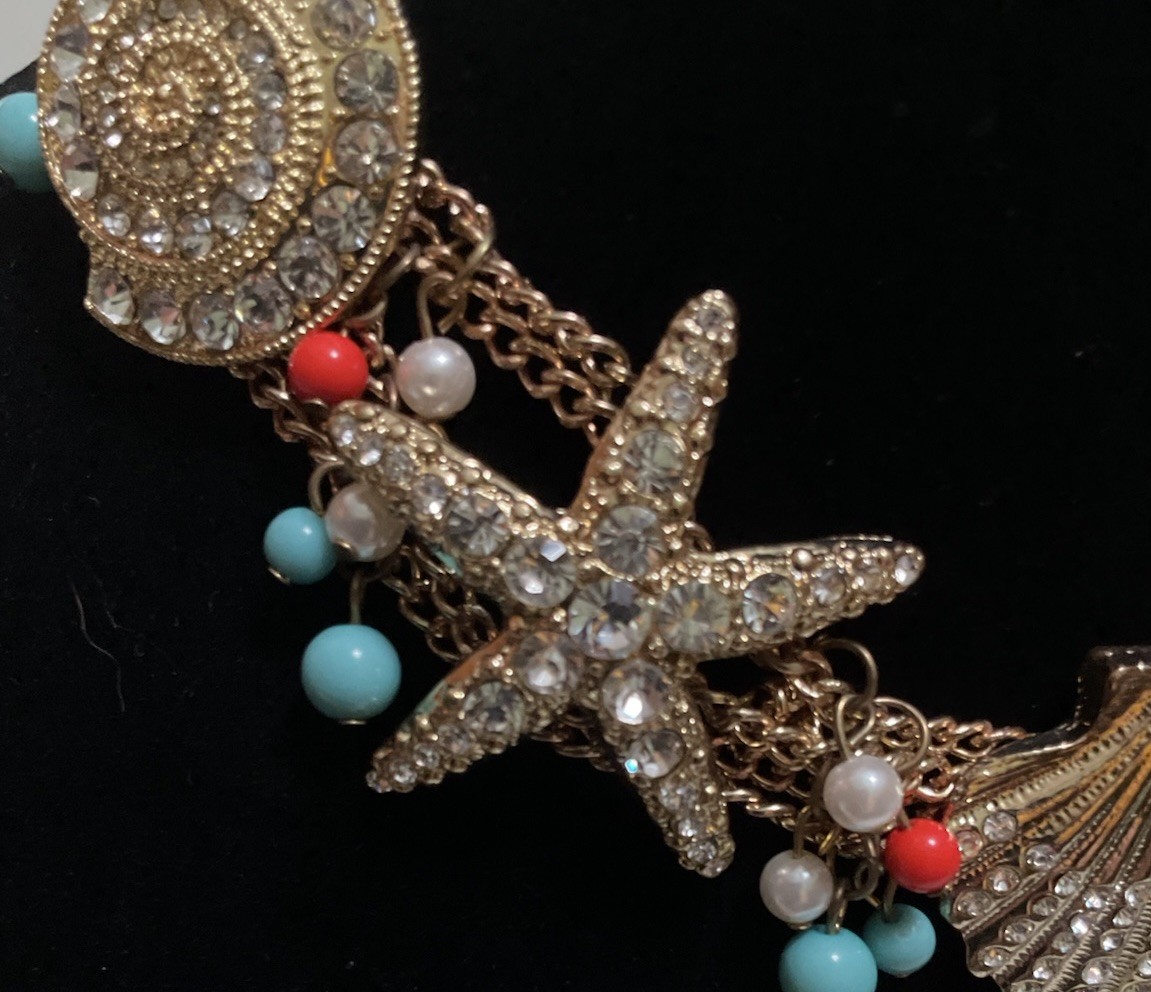 Seashore Theme Statement Necklace Shells Coral Co… - image 3