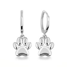 .925 Sterling Silver Dog Paw Print Huggie Hoop Earrings
