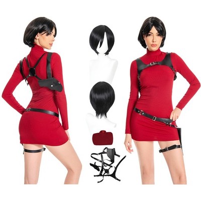 Resident Evil 4 Biohazard RE:4 Ada Wong Cosplay Costume Halloween Dress+Wigs
