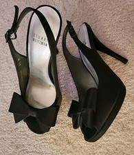 STUART WEITZMAN Womens Black  Heel Sandals With Bow Ribbon 6.5