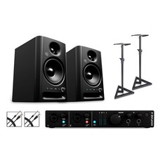 Arturia Minifuse 4 with Harbinger Studio Monitor Pair,Stands Cables SM505 Blck