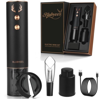 BLUBYEES 4-in-1 Rechargeable Electric Wine Opener Set - Automatic Corkscrew, Foi