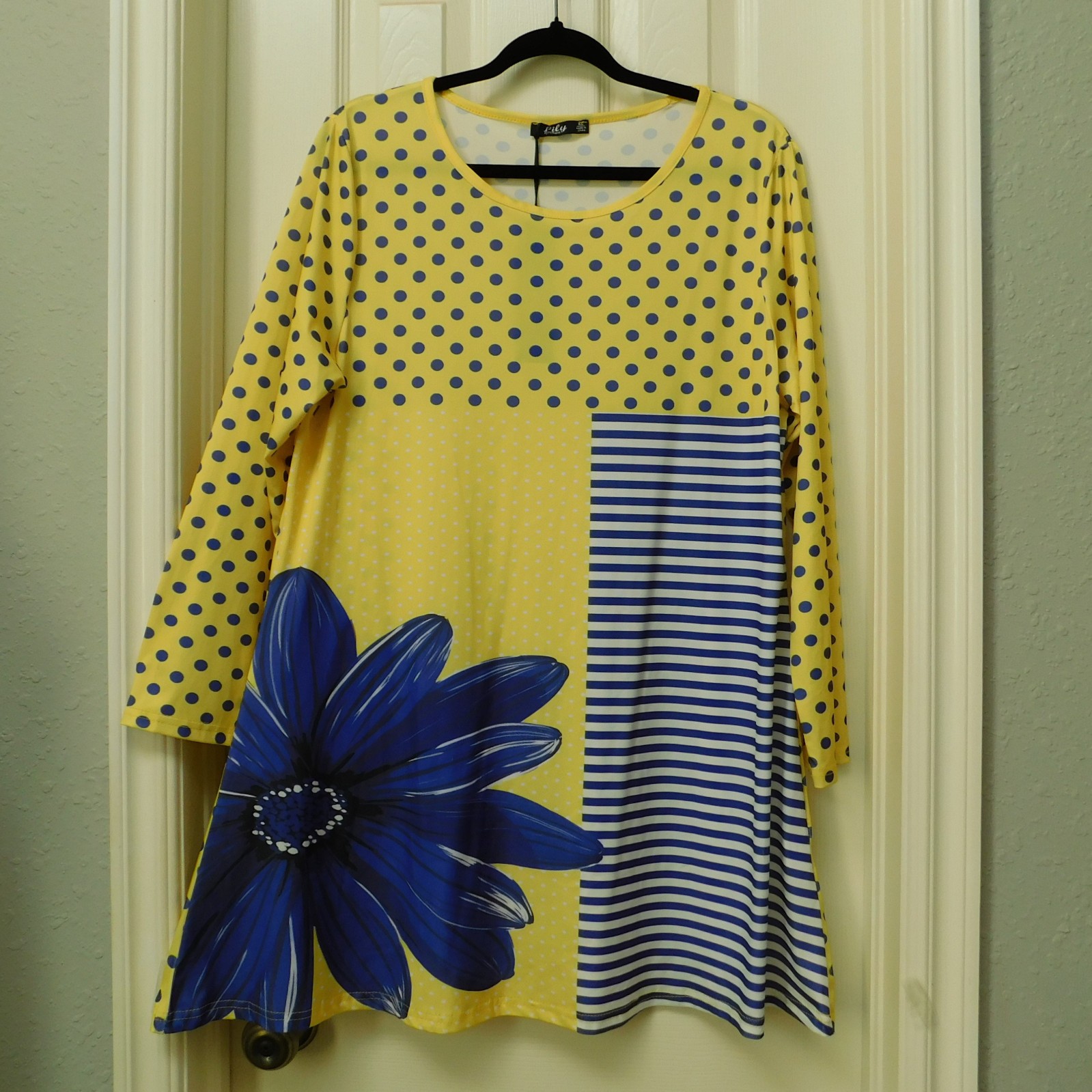 LILY BY FIRMIANA Dots & Floral Jersey Knit A-Line Knee Length Dress Size XL NWT