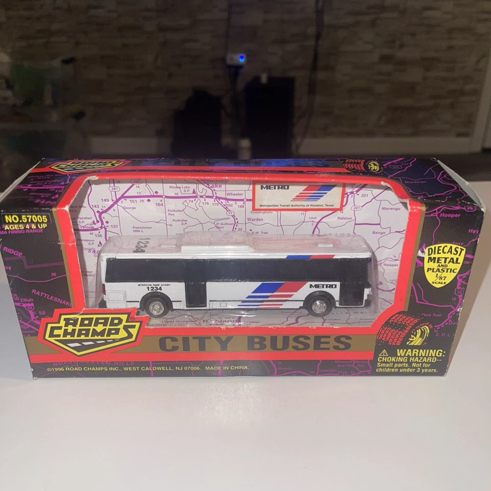 1996 Road Champs City Buses Die-Cast Metal & Plastic METRO Houston Texas Bus - Imagem 2 de 2