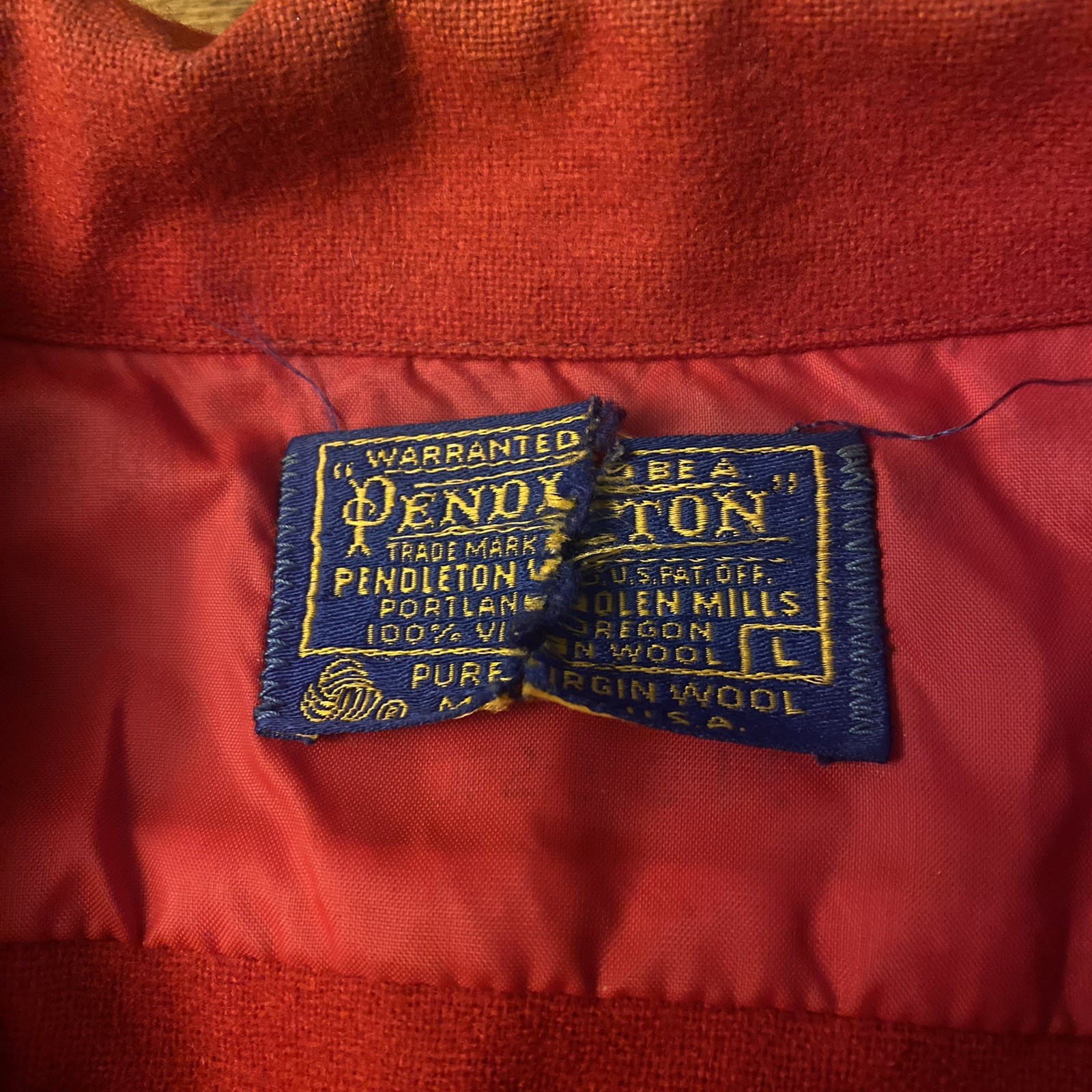 Vtg 70s Pendleton Loop Collar Wool Solid Red Boar… - image 4