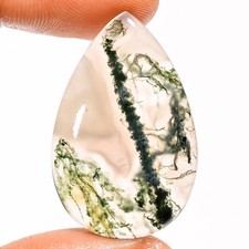 100 Natural Moss Agate Pear Shape Cabochon Gemstone 30 Ct. 34X21X5 mm A-37481