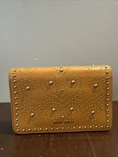 Miu Miu Yellow Mustard Wallet On Chain Gold Hardware Studs Cardholder