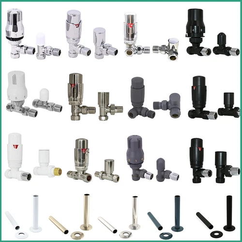 Thermostatic TRV Angled/Corner/Straight Lockshield Radiator Valves Set One Pair