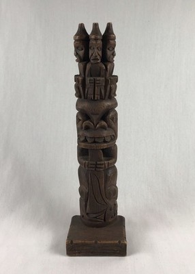 Vtg. 13  CREED TOTEMS Hand Carved Wood Figural Totem Pole Anchorage, Alaska