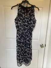 MERONA Dress Black White Geometric Print Ruffles Elastic Waist Sleeveless Size 2