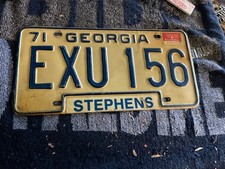 1972 Stephens County Georgia License Plate EXU 156