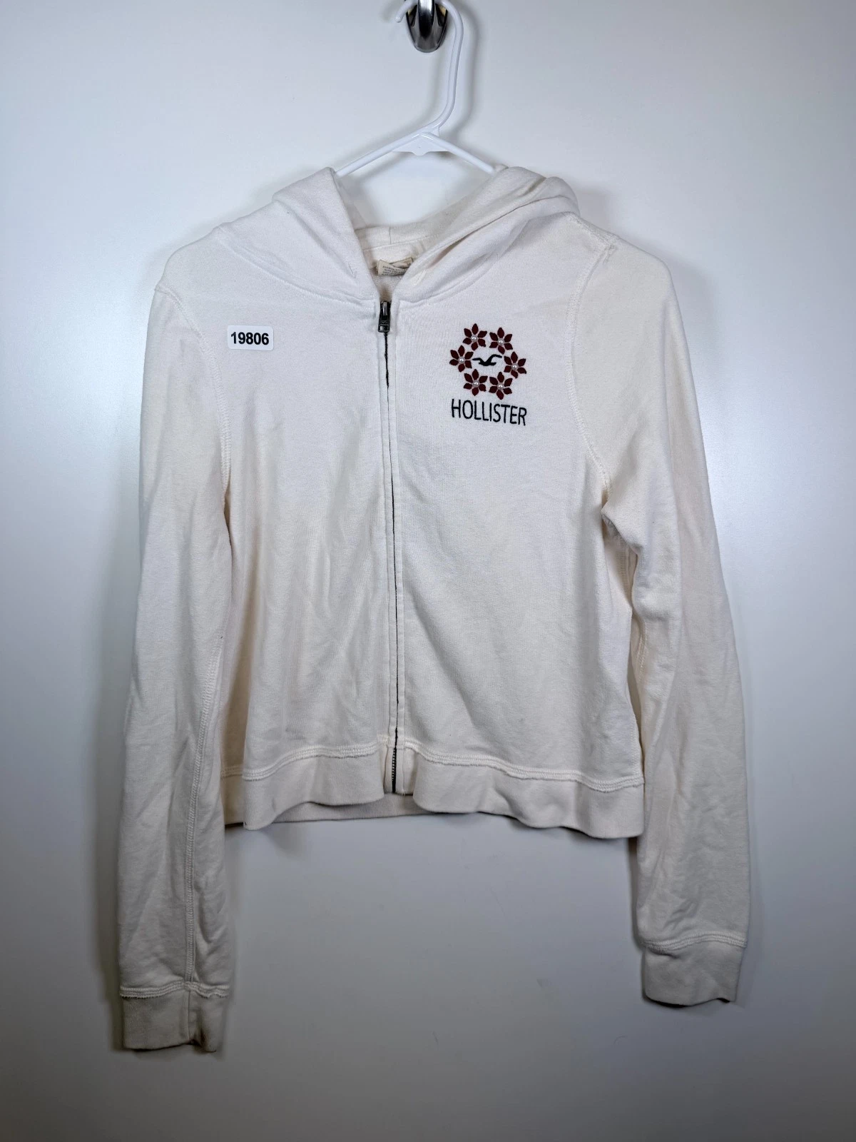 Y2K Hollister Womens Full Zip Preppy Sweatshirt Hoodie Ivory Size Medium