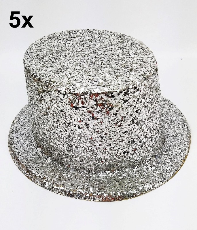 Lot of 5 Peter Alan 6131s Silver Glitter Top Hat Adult New Year's Party Costume