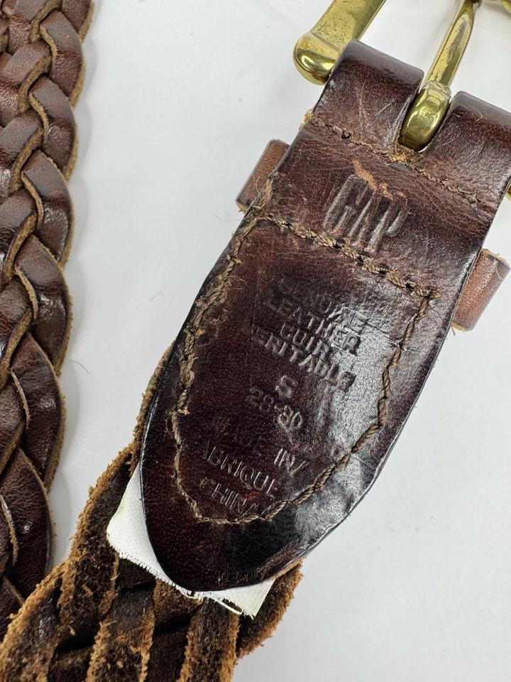 Cinturón de cuero trenzado marrón GAP vintage hebilla de latón macizo talla S 28-30 Boho años 90 Foto 2 de 4