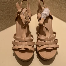 Top Moda Women's 10 Strappy Espadrille Platform Wedge Sandals Blush And Tan New