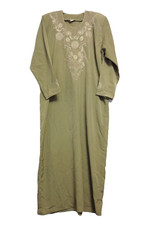 Ladies Polyester Long Sleeves Embroidered Lounging /Sleep Olive Maxi Dress XL