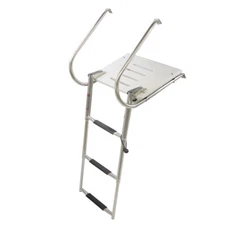 3-Step Stainless Steel Telescoping Marine Boat Ladder W/ Platform & Handrails
