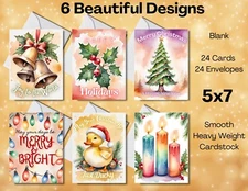 24 Greetings Cards - 6 designs -Christmas Holiday Cards with Envelopes - 5x7 #11