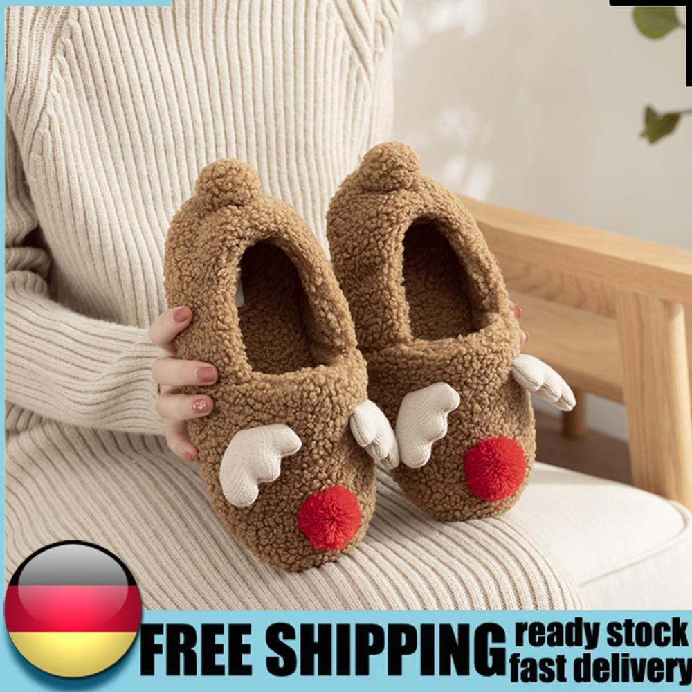 APL Christmas Elk Plush Slippers Fluffy Home Slippers Anti Slip for Autumn Winter