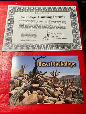 Desert Jackalope Family Postcard plus ''Dakota Territory'' Hunting Permit
