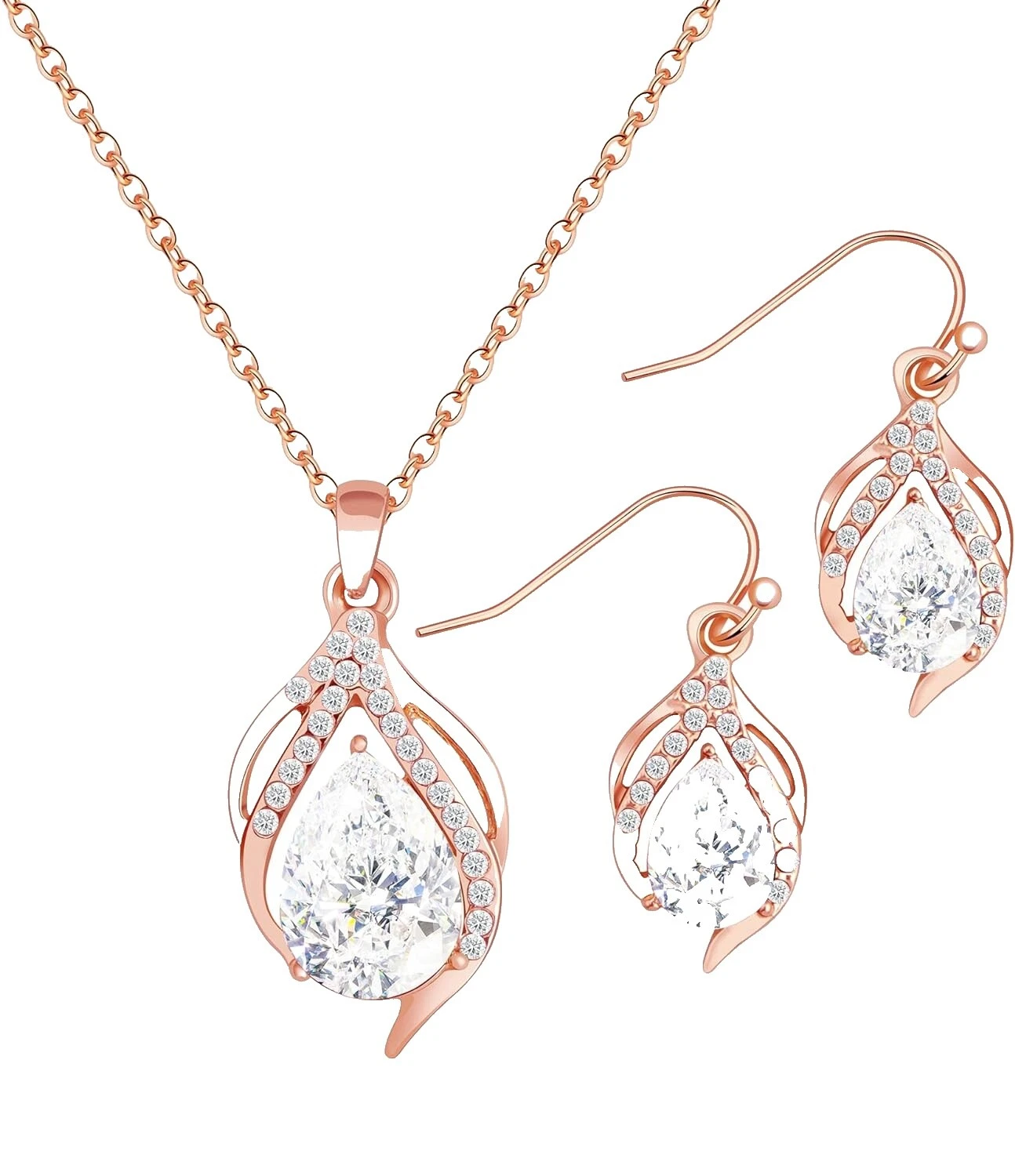 Chapado en Oro Rosa de Cristal juego de joyas de moda